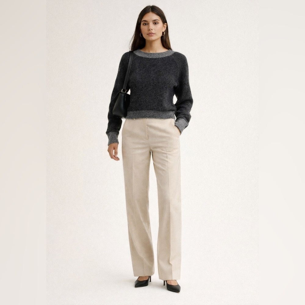 John Elliott wool and cashmere blend cropped crew neck sweater in black and gray